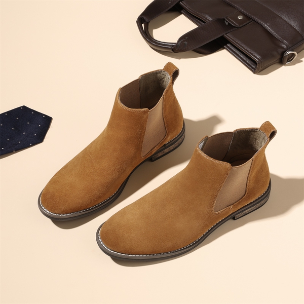 Men's Plain-Toe Suede Chelsea Boots - CAMEL - 6